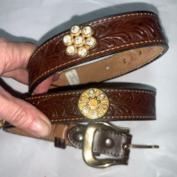 JILL STUART VINTAGE 80’s TOOLED LEATHER BELT WITH JEWELS - WESTERN GLAM! - Picture 1 of 16